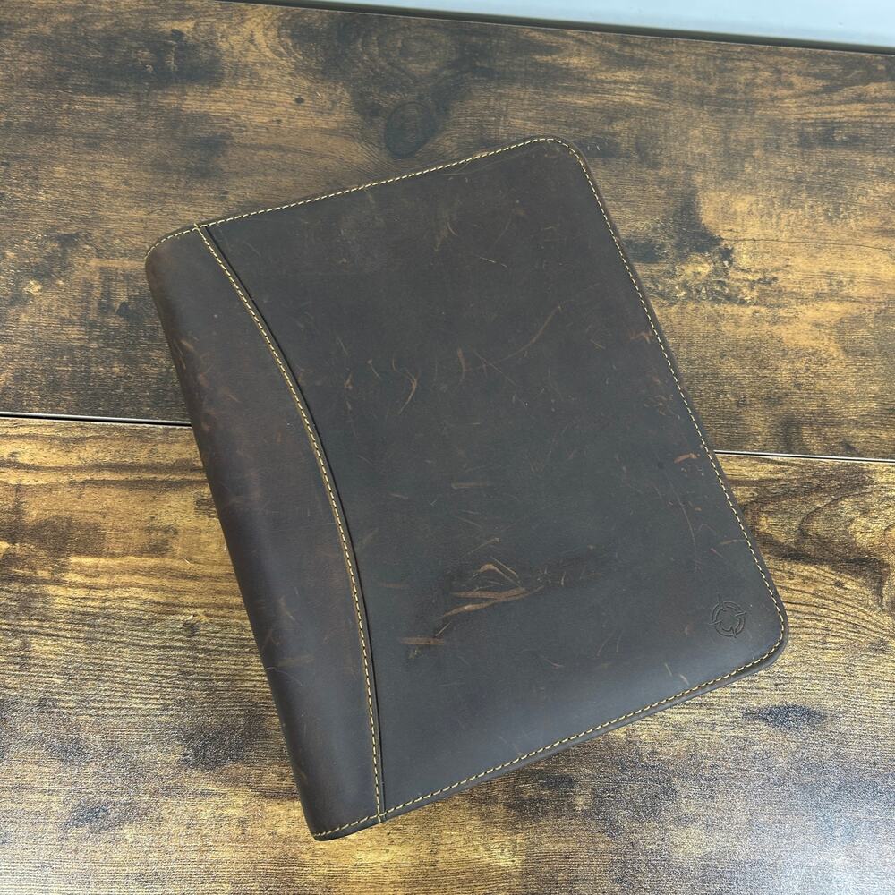 Vintage Franklin Covey 7 Ring Full Grain Leather Classic Brown Zip Planner USA